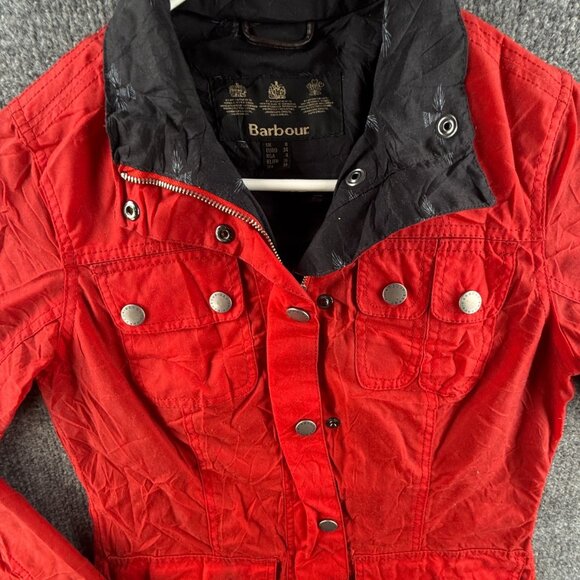 Barbour International Avonmouth Waxed Jacket Women Full Zip Red Size 4 USA Lined - Picture 4 of 16